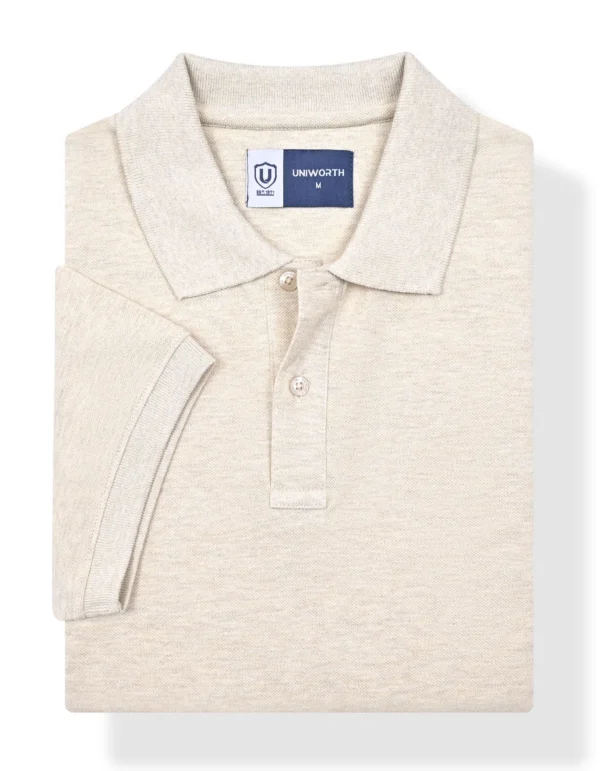 oatmeal melange plain pique polo shirt