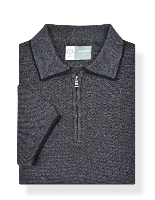 charcoal plain jersey knit sweater polo