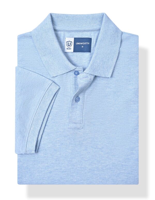 sky blue melange plain pique polo shirt