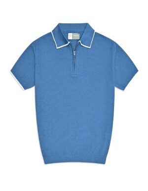 aura blue plain jersey knit sweater polo aura blue plain jersey knit sweater polo